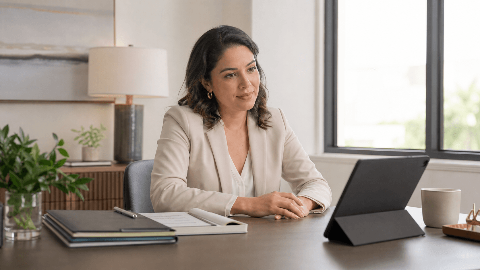 An advisor desk prepared for clear conversations with intended parents and gestational carrier candidates.