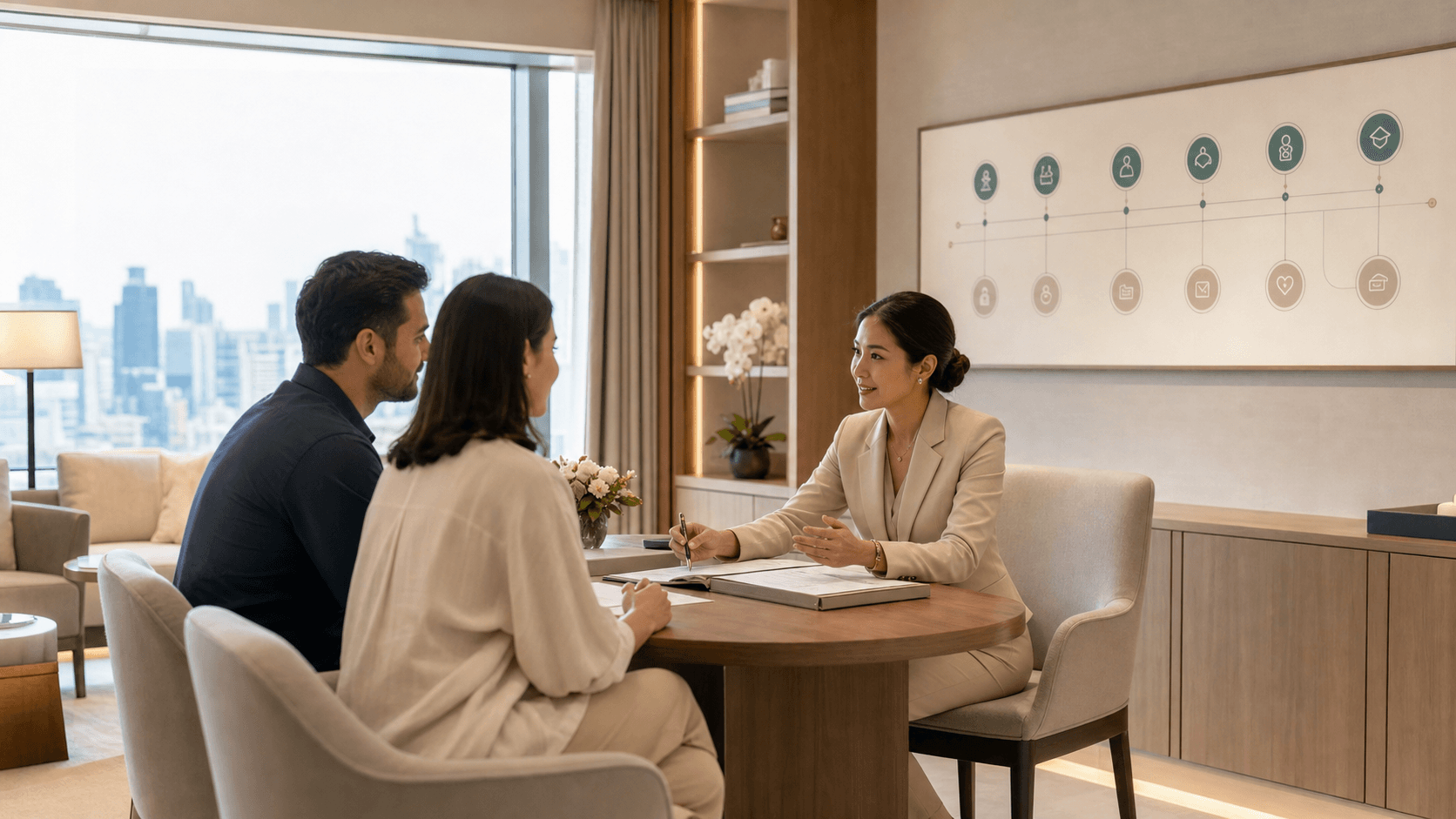 International intended parents reviewing legal, clinic, and travel-home readiness with an Arkid Surrogacy coordinator.